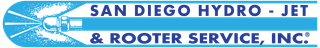 San Diego Hydro-Jet & Rooter Service, Inc. blue logo with pipe and water jet graphic