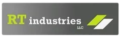 The logo for rt industries llc is gray and green
