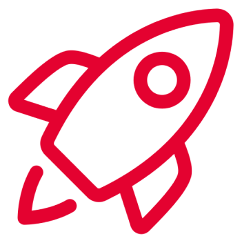 Red rocket icon taking off.