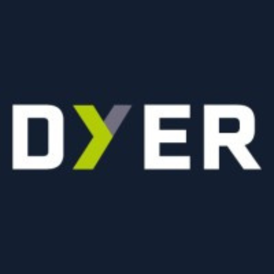 Logo for DYE, featuring the text