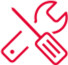 Red wrench and screwdriver crossed, tool icon.