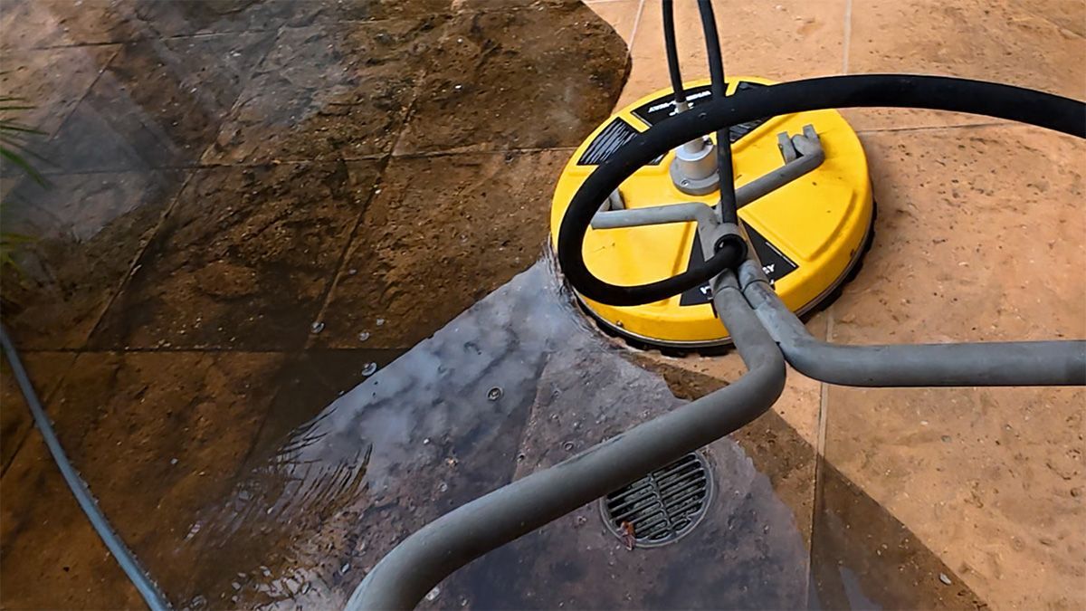 Concrete pressure washing using professional pressure washer