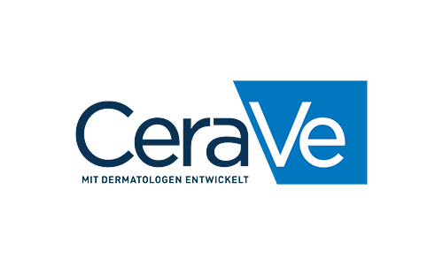 Ein blau-weißes Cerave-Logo auf weißem Hintergrund.