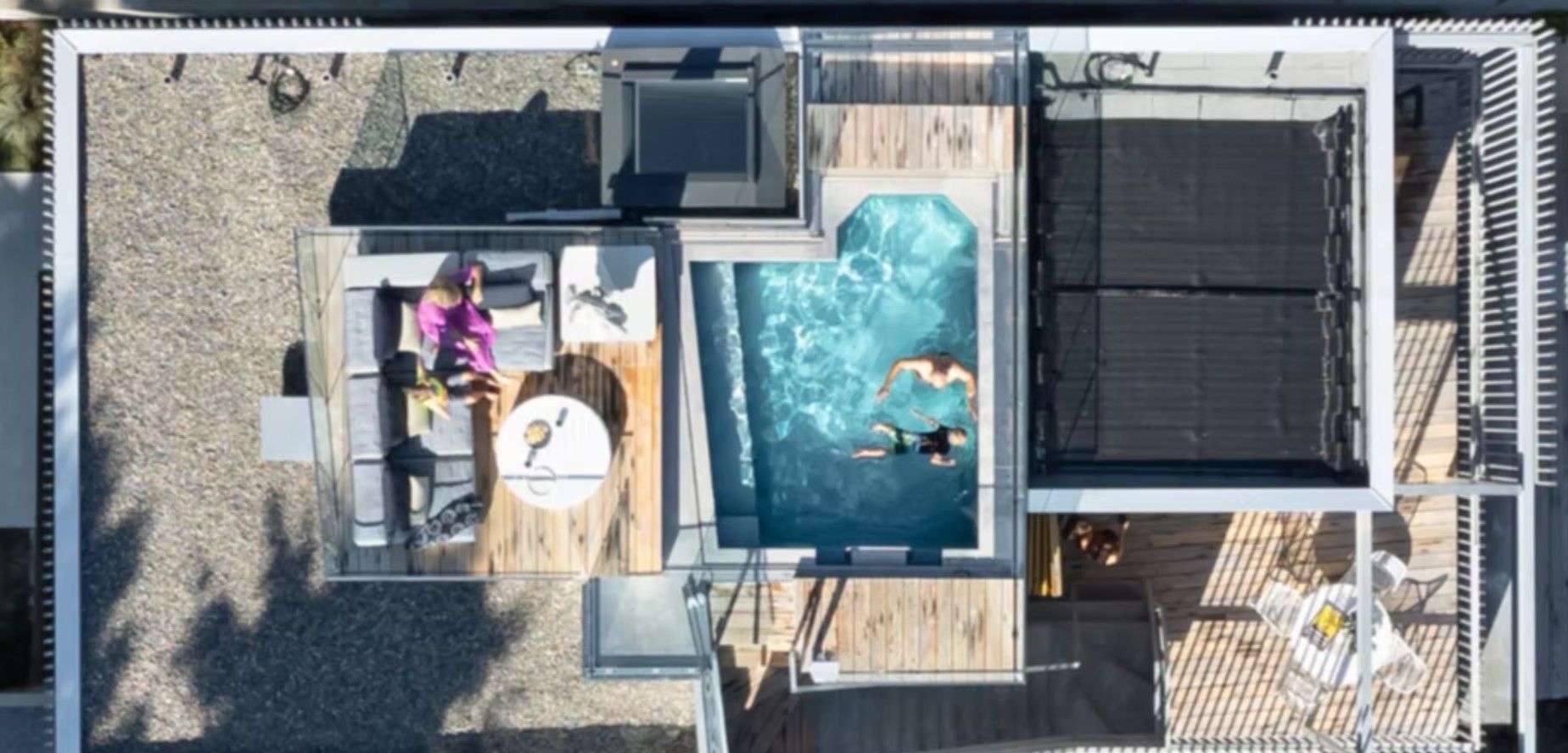 stainless steel swim spa installed on balcony