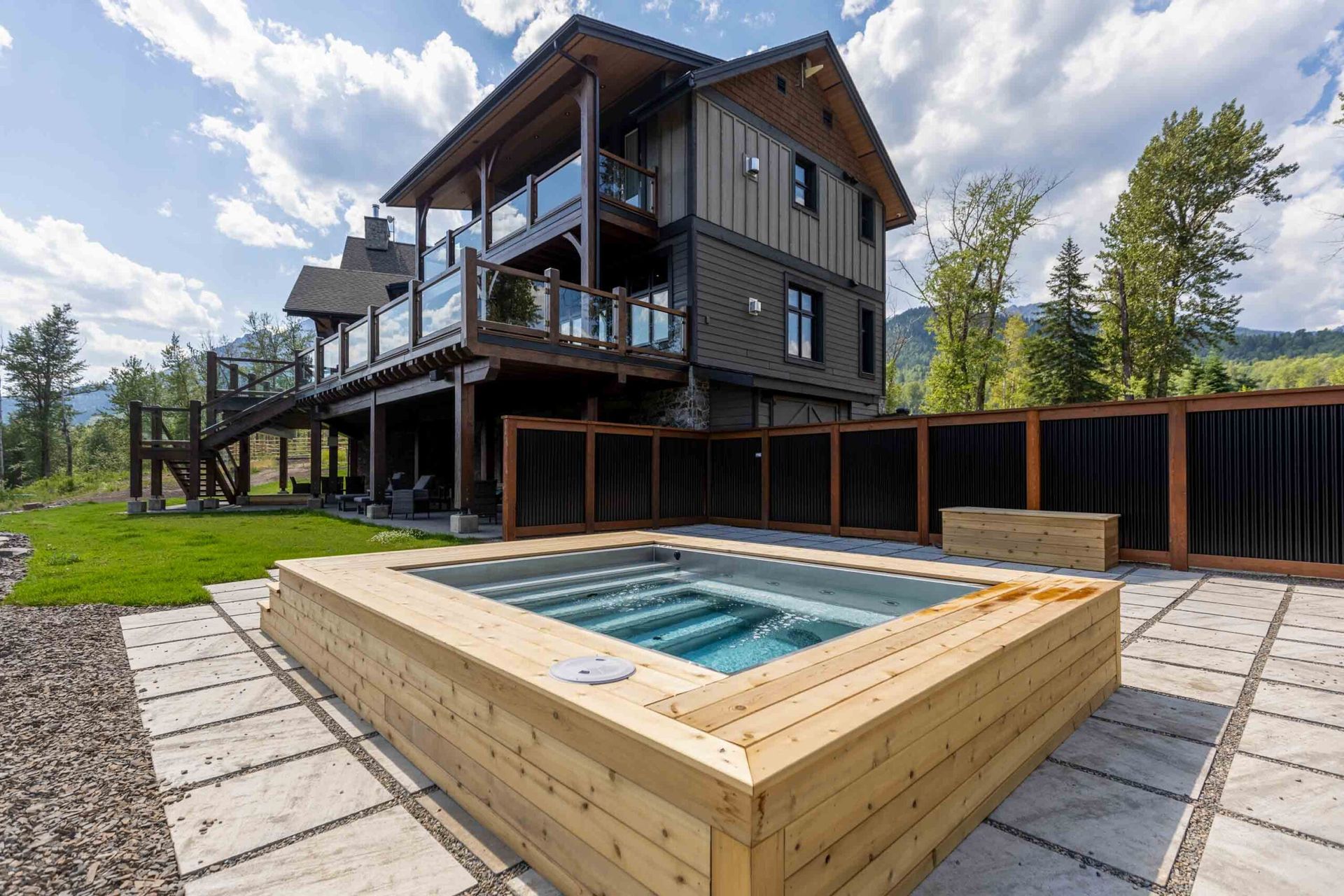 stainless steel spa in fernie backyard