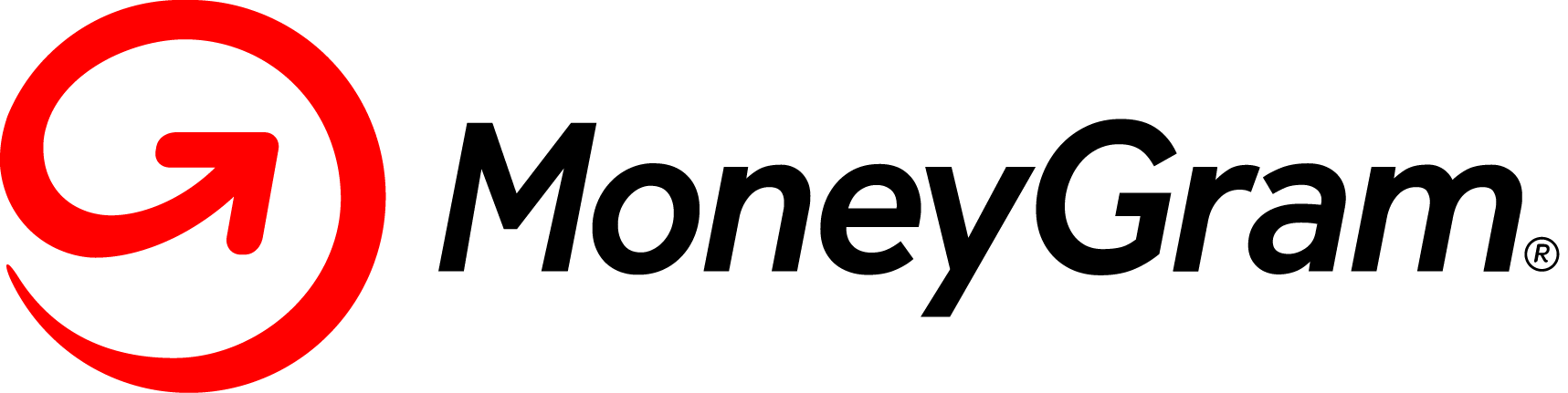 MoneyGram logo: red circle with upward arrow, black text.