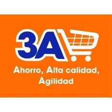 Logotipo del supermercado 3A, que incluye los números "3A" en azul con un carrito de compras