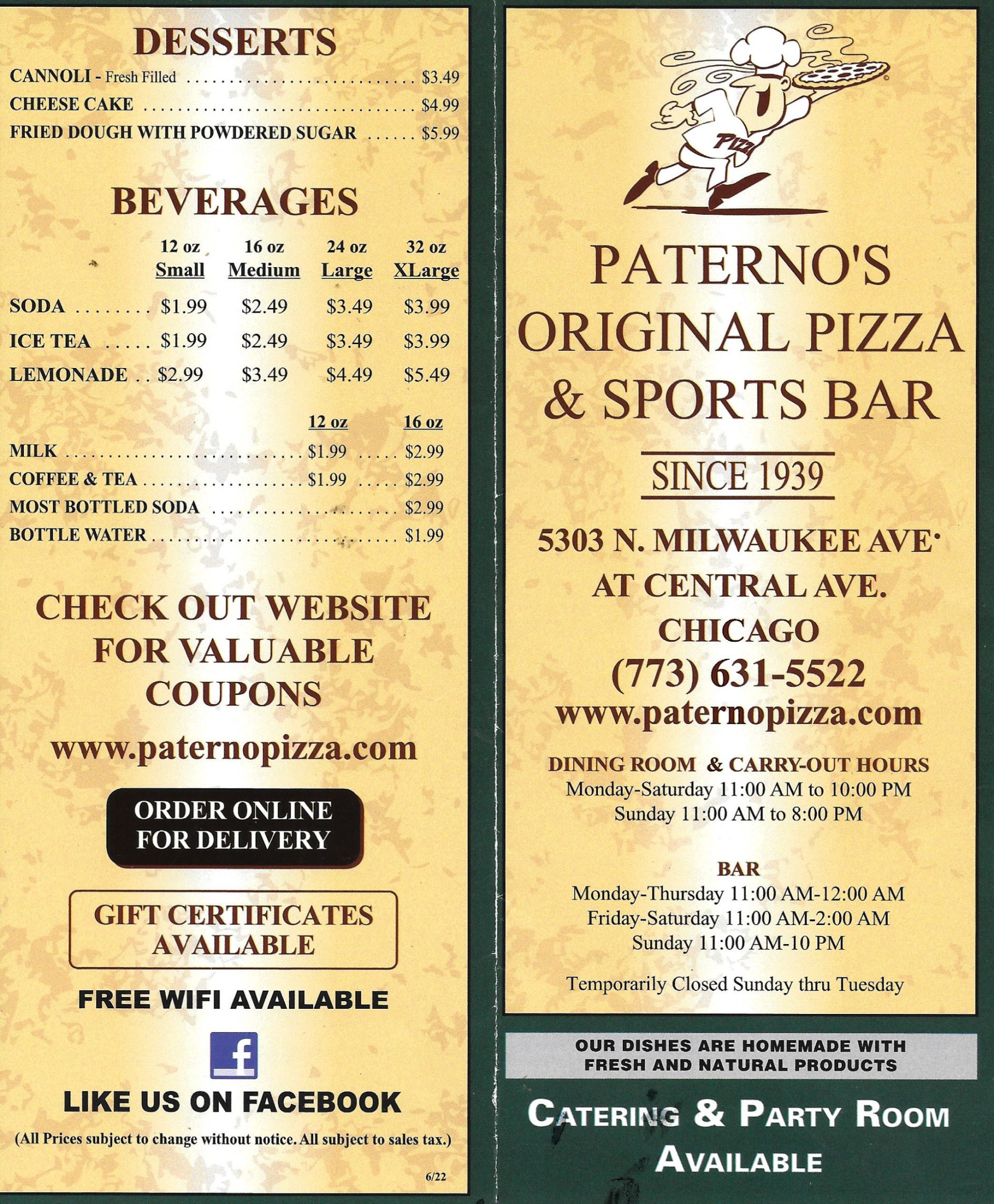 Carry Out Pizza | Chicago IL | Paterno's Pizza