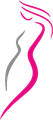 LEANHER logo. Abstract pink and gray stylized female silhouette on a white background