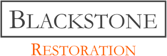 Blackstone Restoration logo with lighthouse icon and black and orange text