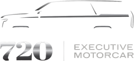 “720 Executive Motorcar” logo with a stylized car outline and silver text on a white background