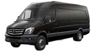 Black Mercedes cargo van on a white background