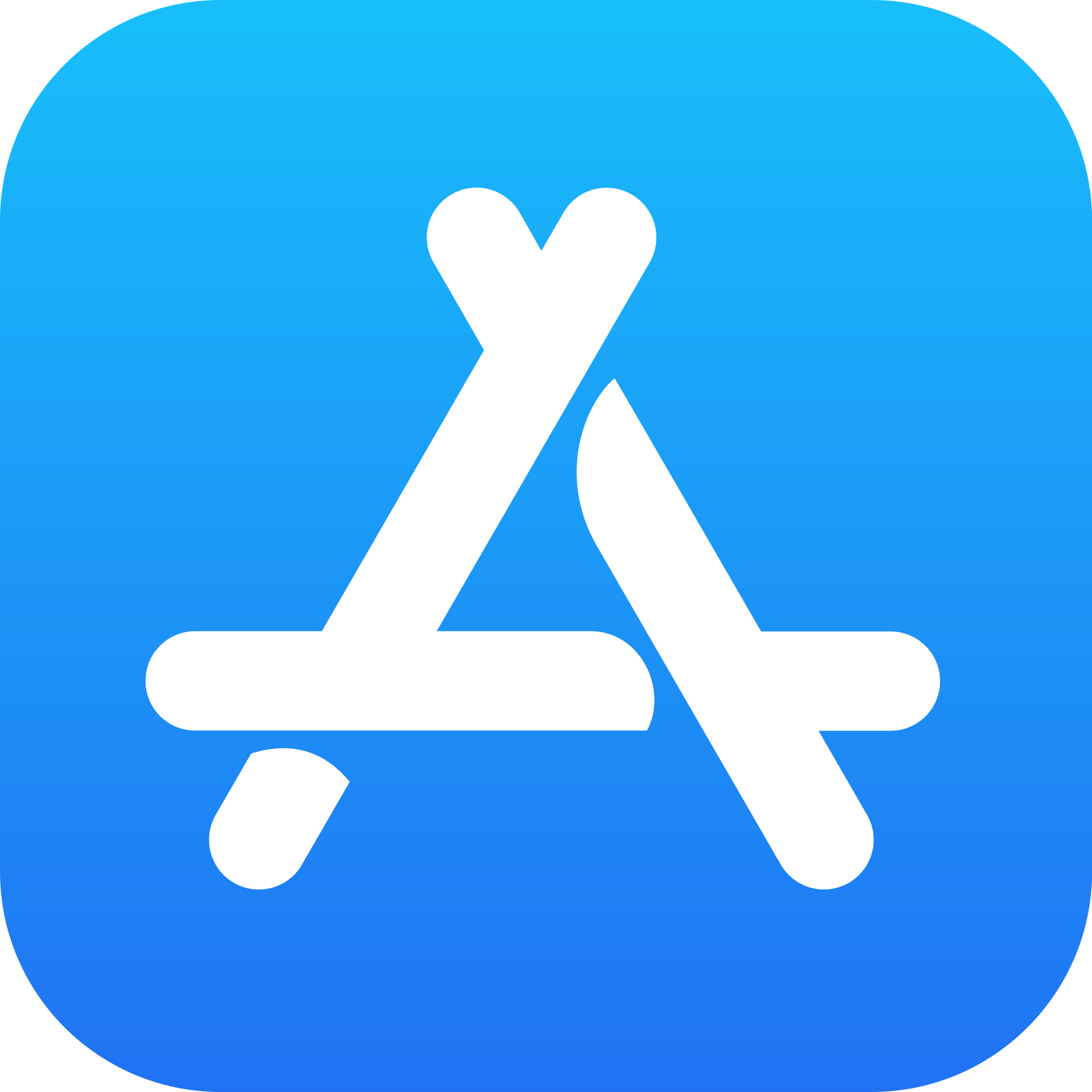 The Apple App Store icon: a white stylized letter 'A' formed by overlapping lines against a blue square background.
