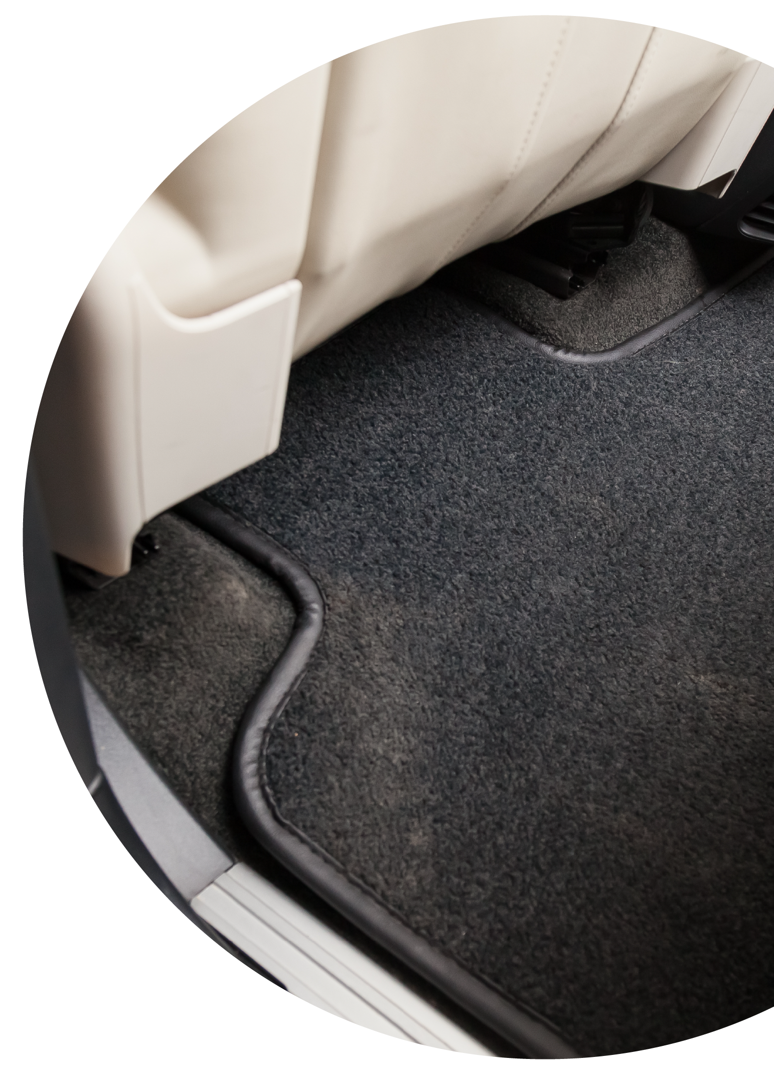 A close up of a car floor mat in a circle