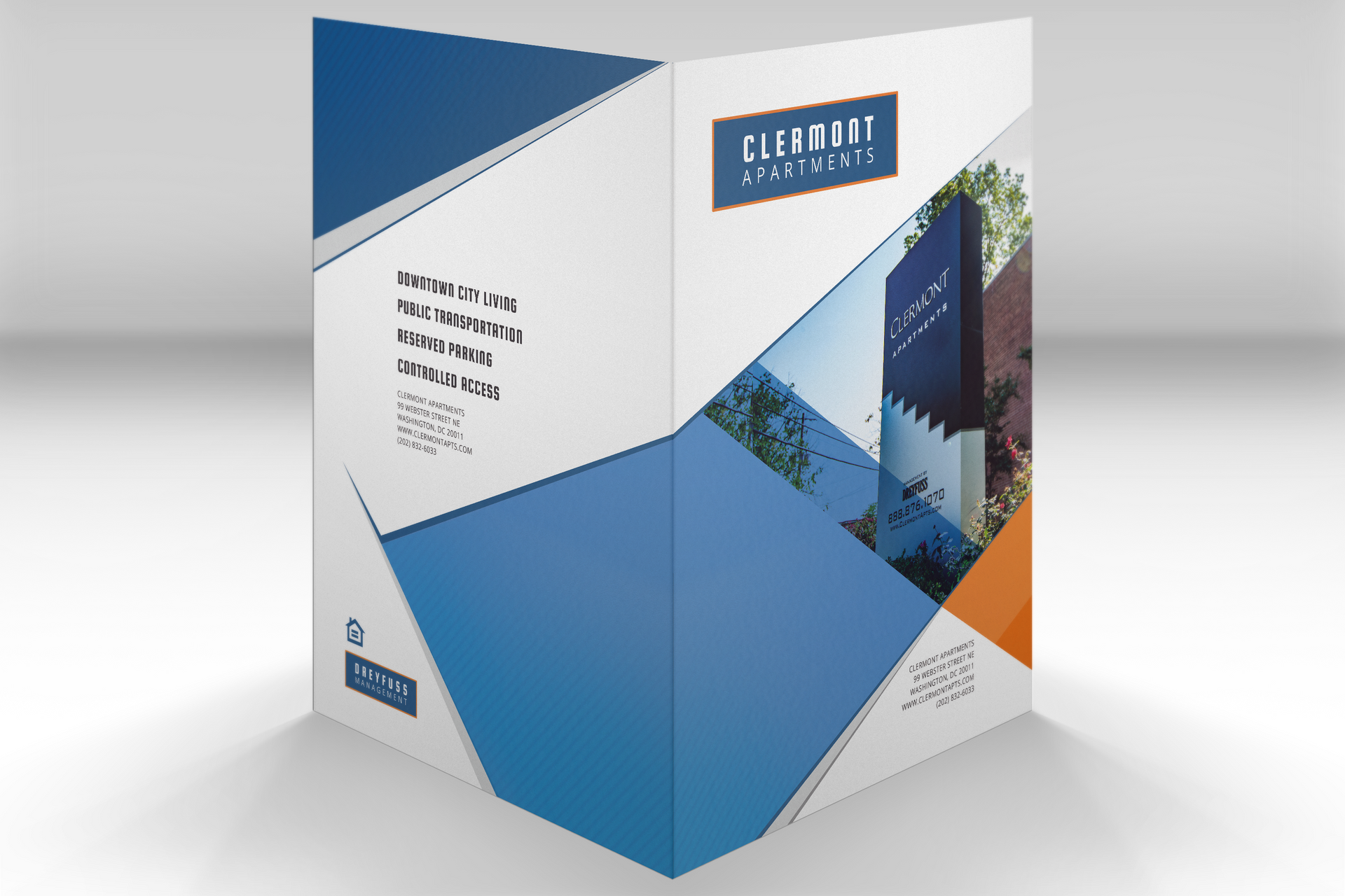 Graphic Design Presentation Folder Clermont Apts upright