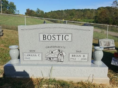 A grey granite headstone engraved with 