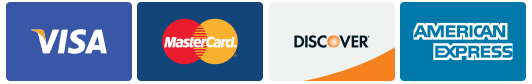 Logos for Visa, MasterCard, Discover, and American Express credit cards arranged in a row.