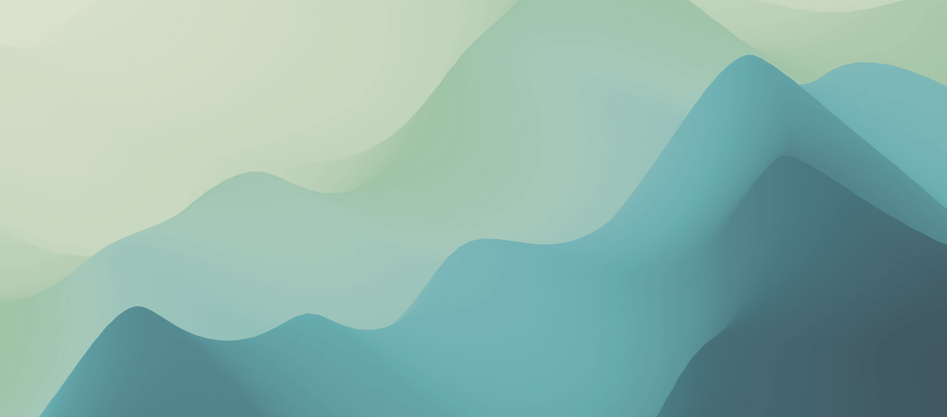 Abstract teal and green mountain silhouettes with soft layered peaks