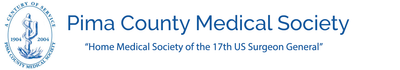 Pima County Medical Society logo with blue emblem and tagline, “Home Medical Society of the 17th US Surgeon General.”