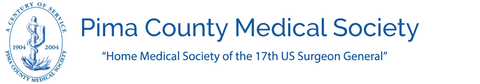 Pima County Medical Society logo with blue emblem and tagline, “Home Medical Society of the 17th US Surgeon General.”