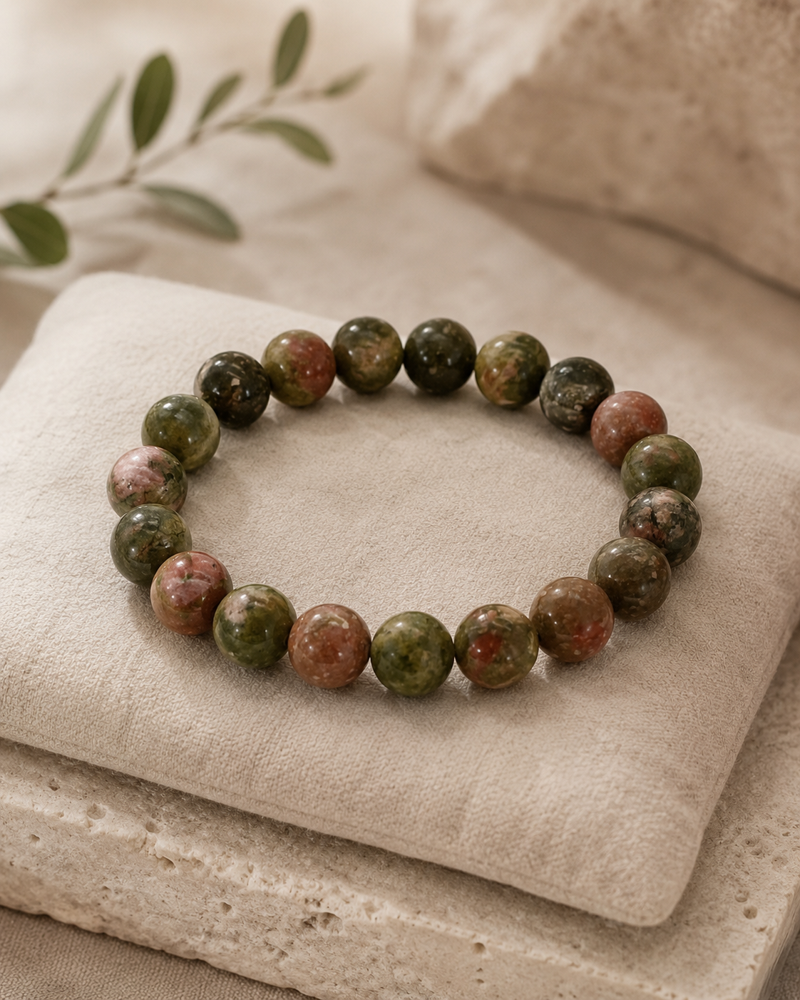 Natural Unakite Stone Bracelet