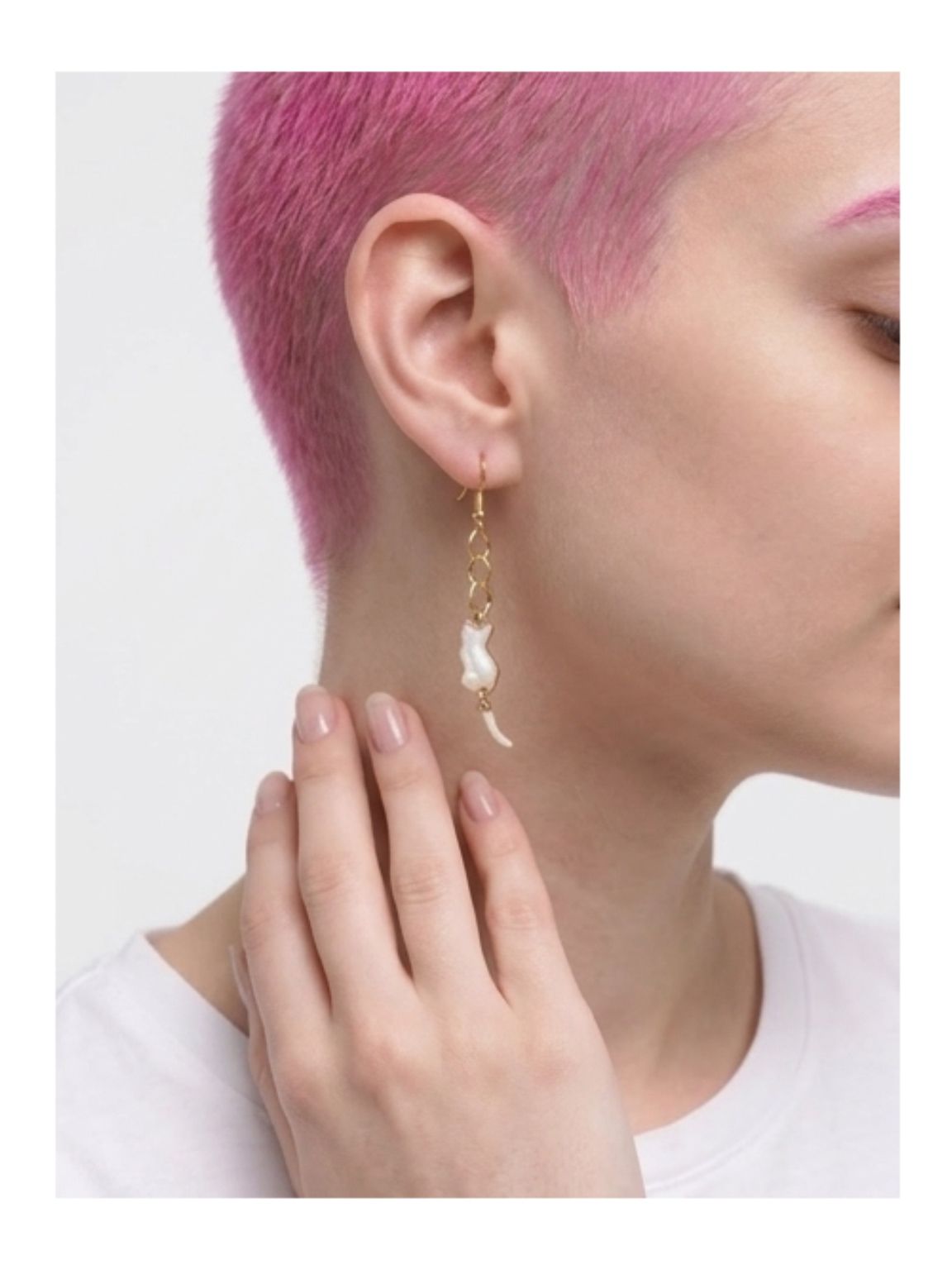 White cat dangly earrings