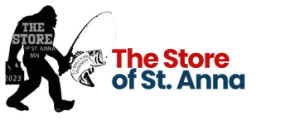 A logo for the store of st. anna with a bigfoot holding a fishing rod.