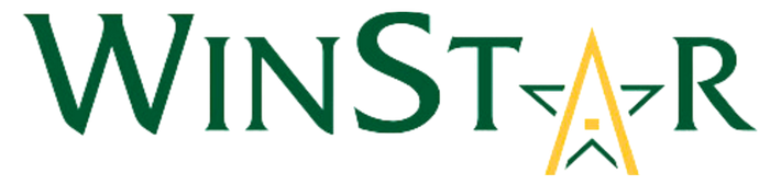 The logo for winstar has a yellow star in the middle.