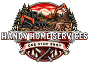 Handy Home Services logo with house illustration and &ldquo;One Stop Shop&rdquo; banner in brown tones