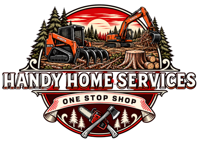 Handy Home Services logo with house illustration and “One Stop Shop” banner in brown tones