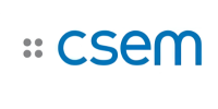 Logo CSEM en lettres minuscules bleues avec une icône grise en pointillés