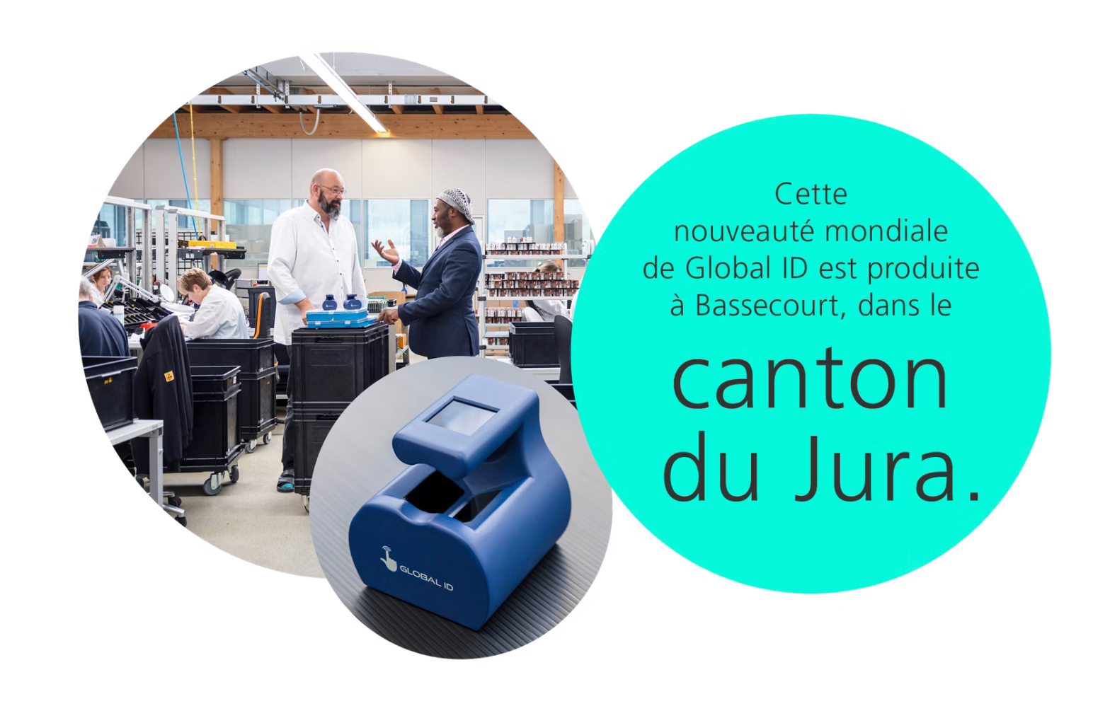 Centre de recyclage avec machine bleue et texte sur le canton du Jura.