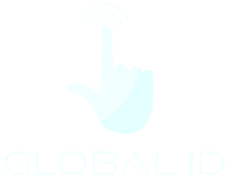 Logo bleu très pâle avec une icône de main et le texte « GLOBEAID » en dessous