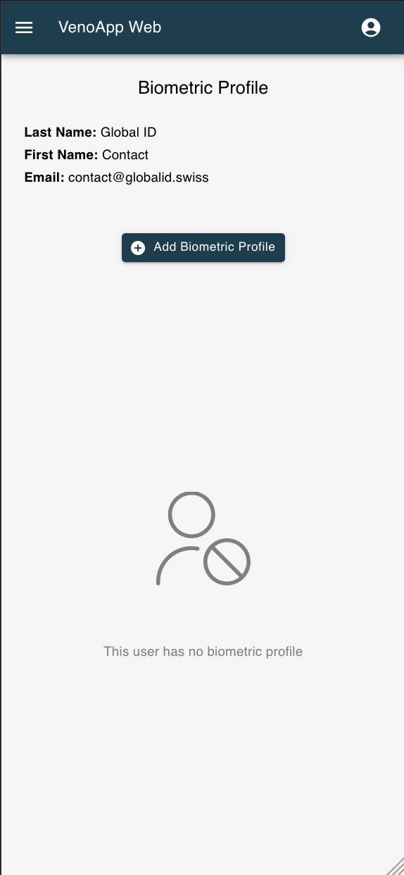 Écran de profil d'application mobile avec en-tête turquoise, bouton de modification du profil et emplacement vide pour l'icône utilisateur