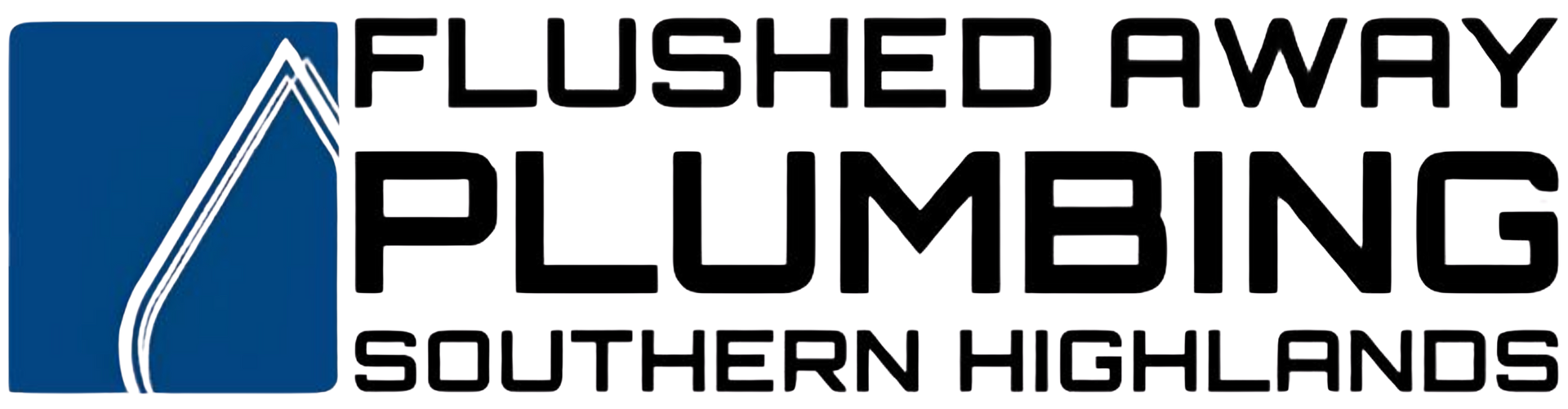 Flushed Away Plumbing Southern Highlands logo with blue water droplet and black text, Southern Highlands