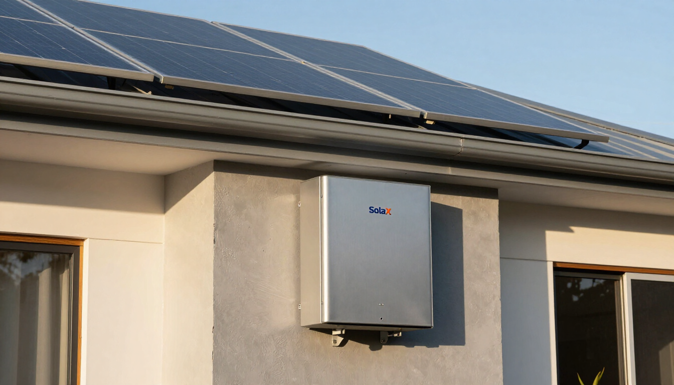 Rudd Family Builders & Solar technician installing a high-efficiency SolaX hybrid inverter and home 