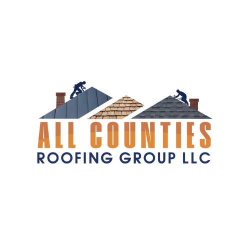 A logo for a roofing company called all counties roofing group llc-multi-color
