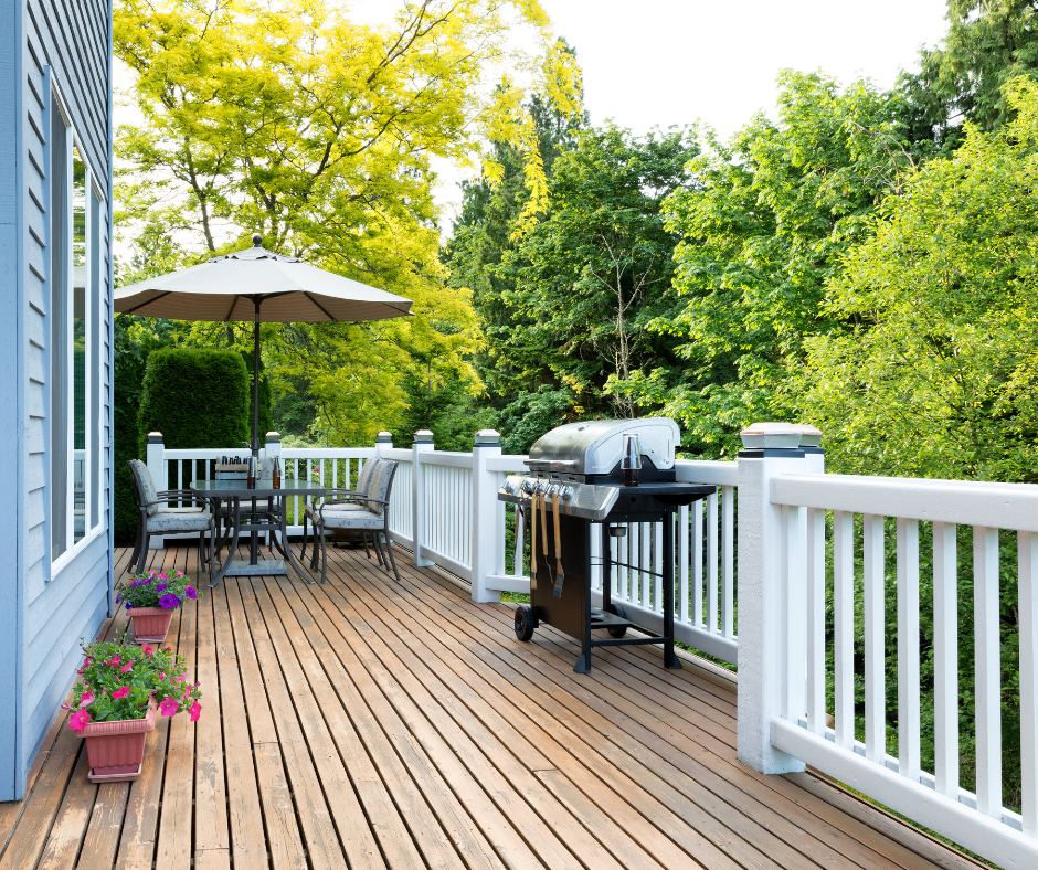 Side view of a deck build for a home