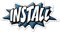 A sticker that says `` install '' on a white background.
