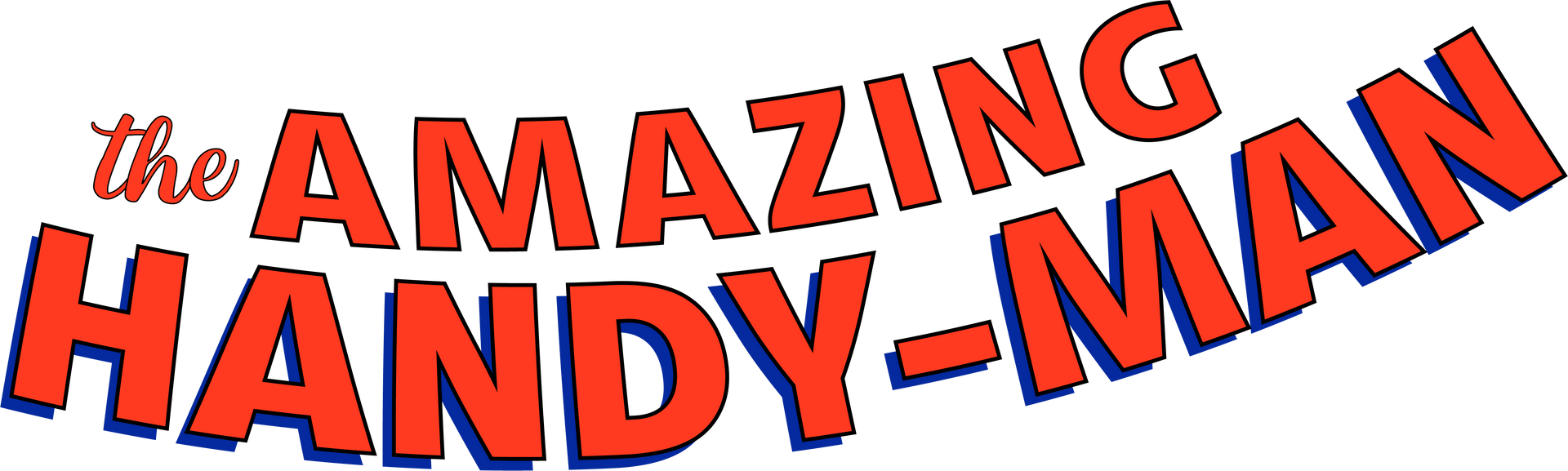 The amazing handy-man logo is red and blue on a white background