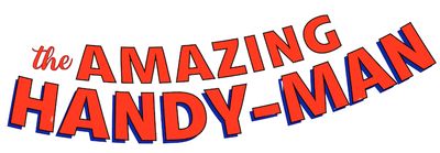 The amazing handy man logo is red and blue on a white background