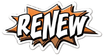 A sticker that says `` renew '' on a white background.