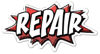 The word repair is written in a comic book style.