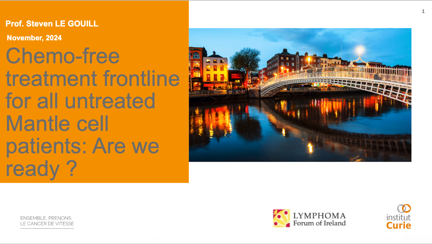 A poster that says chemo-free treatment frontline for all untreated mantle cell patients are we ready