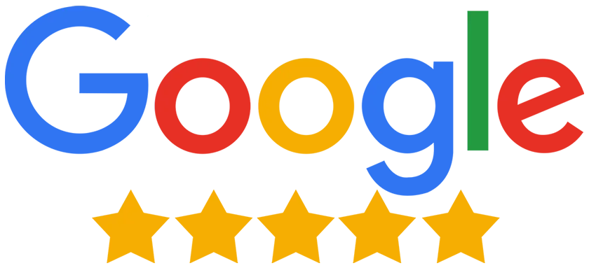 Google logo with five gold stars below, indicating a five-star rating.
