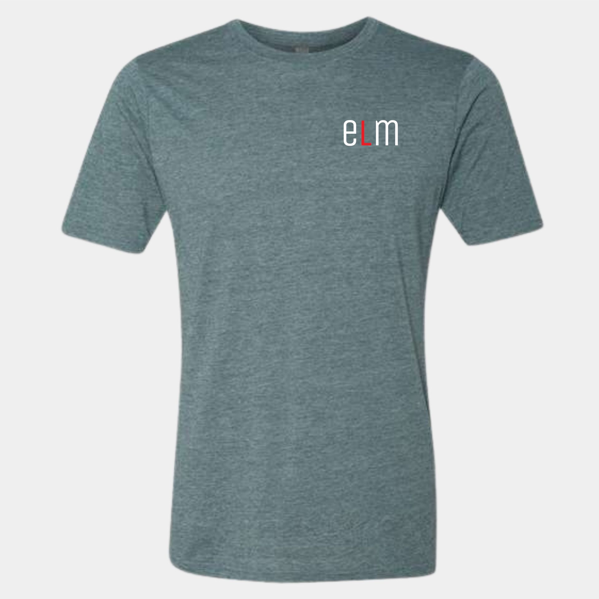Gray heathered T-shirt with small "ELM" logo on the chest.