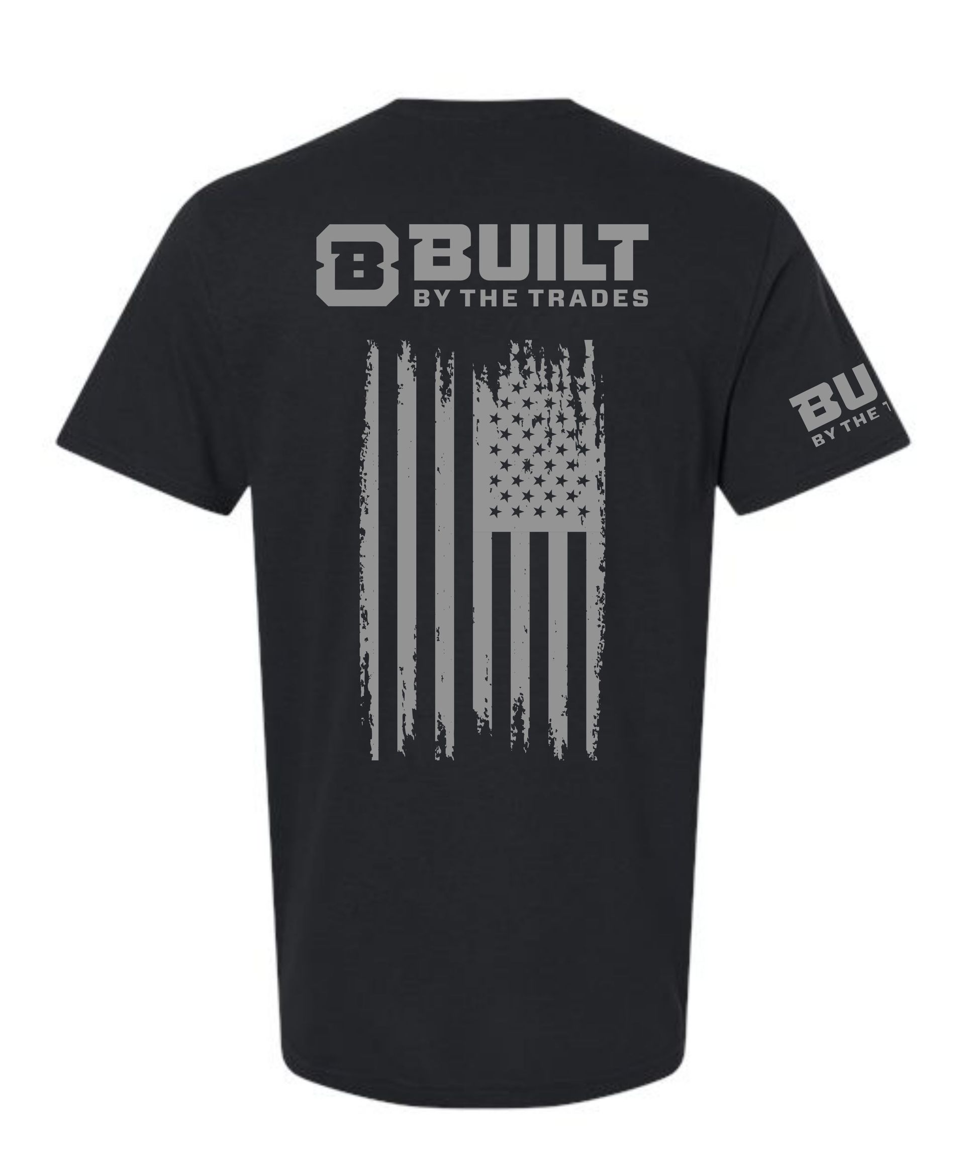 Built by the Trades Gray Vertical Flag on Black tee