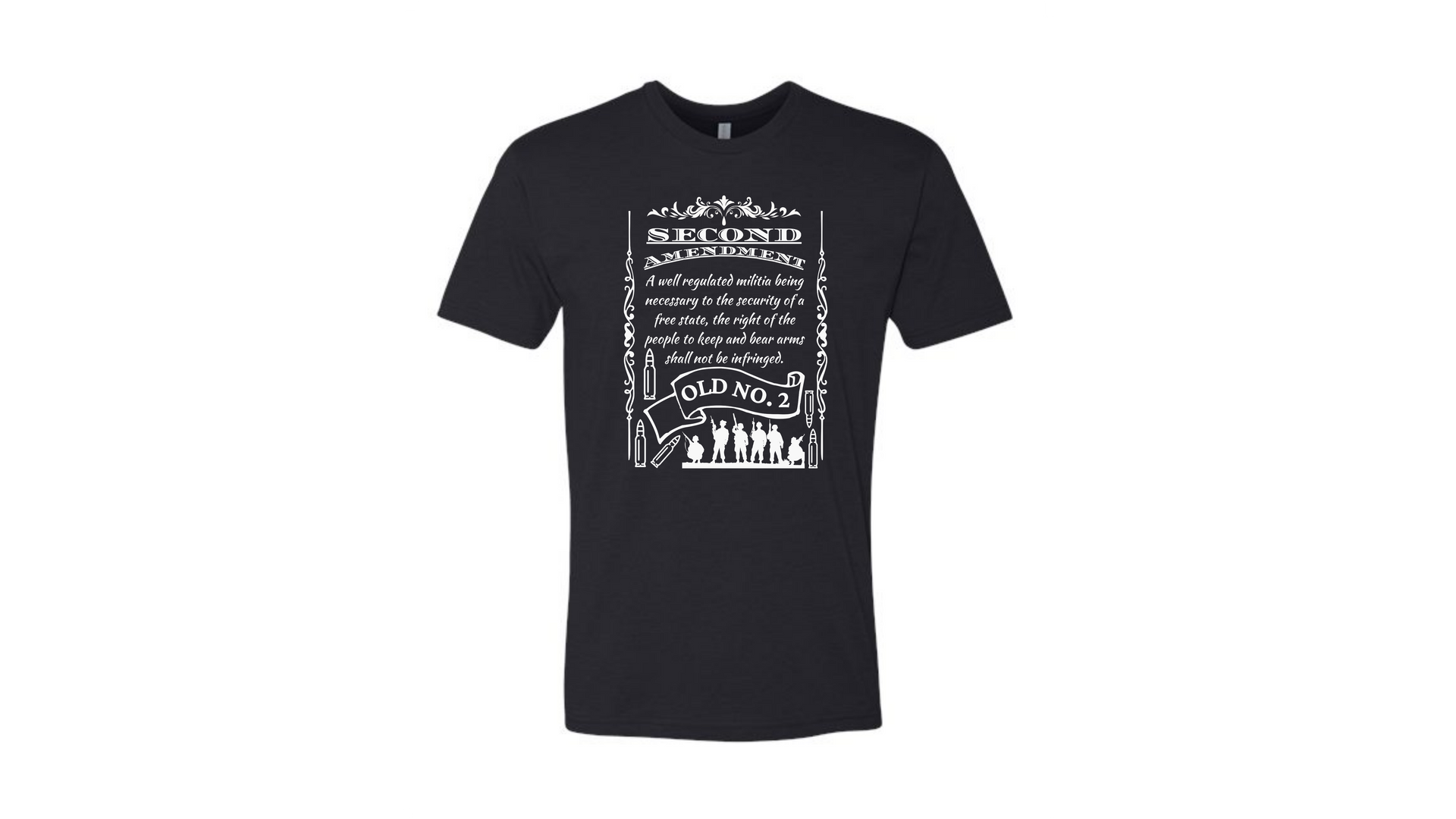 Black T-shirt with a white rectangular graphic print on the chest.