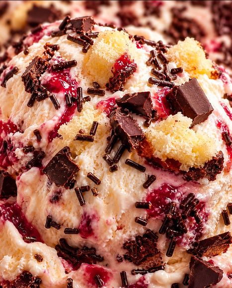 Glace à la fraise rose avec éclaboussures de lait et tranches de fraise sur fond rose.