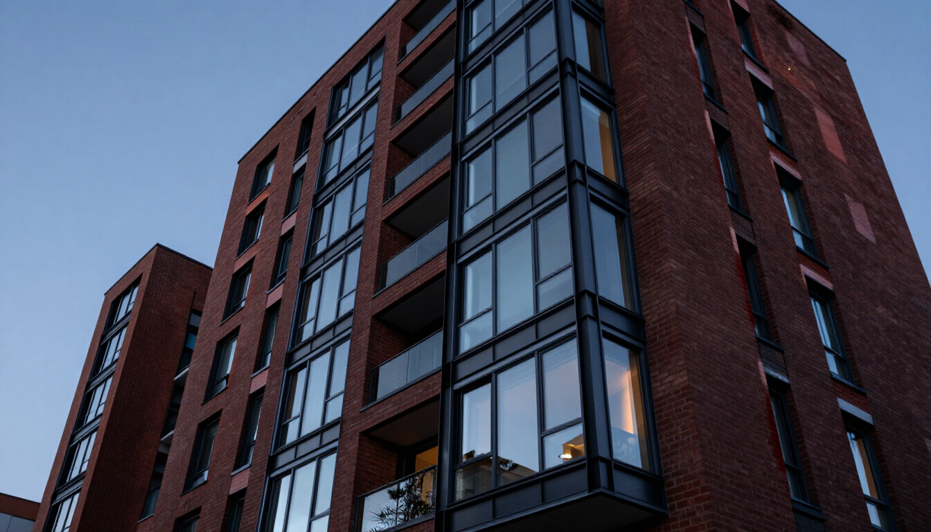 Contemporary residential development at dusk